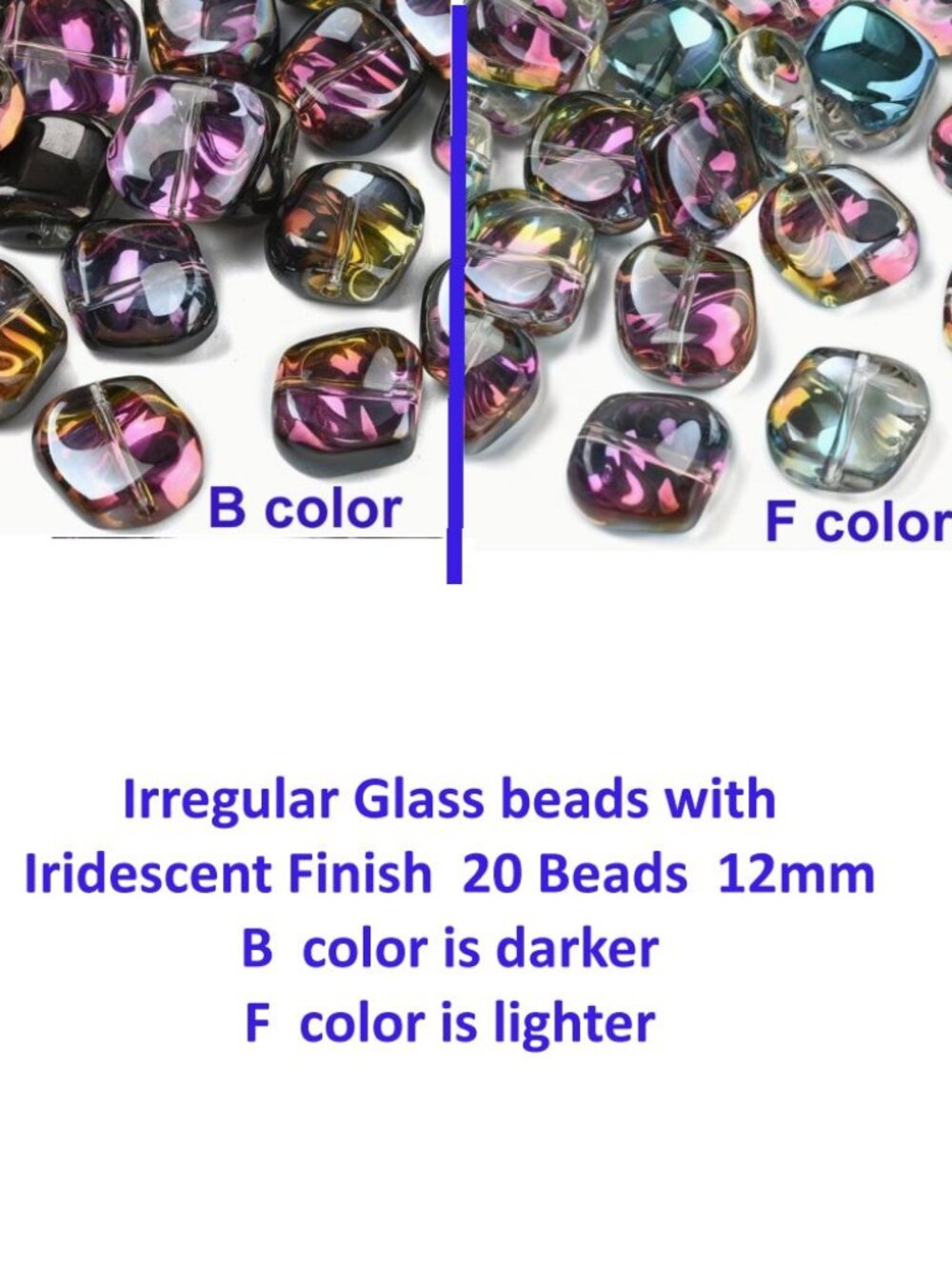 Irregular Glass beads with Iridescent Finish  20 Beads  12mm
